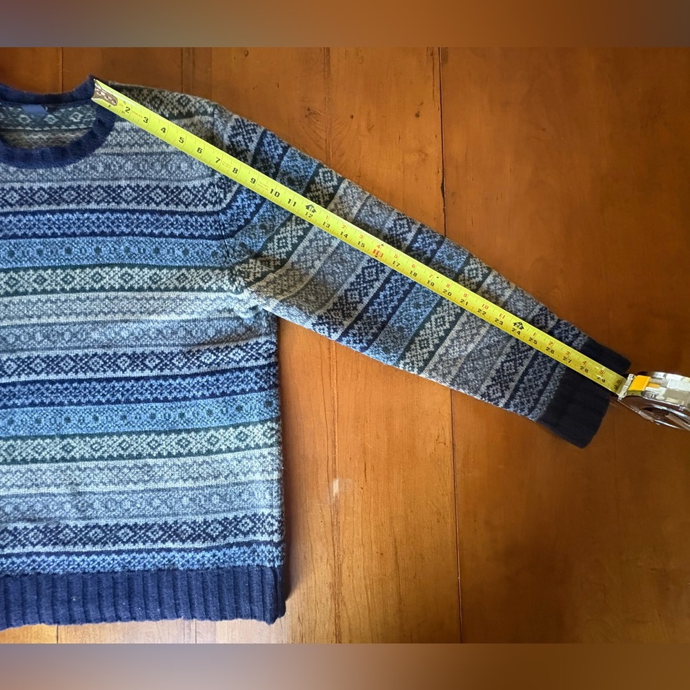 Vintage Men’s Gap Fair Isle Blue Gray Nordic Crew Neck Sweater Size Large 90s L - Picture 5 of 8